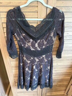 Free People Navy Lace V-Neck Women's Dress